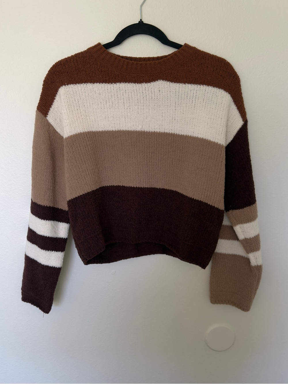 Love Tree Striped Crewneck Sweater in Brown, Cream & Tan